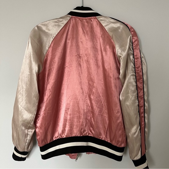 Pink Silk Flowered Embroidered Bomber Jacket - Picture 4 of 7